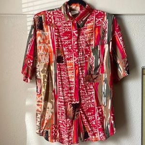 Vintage Bobbie Brooks mixed media rayon short sleeve button down blouse